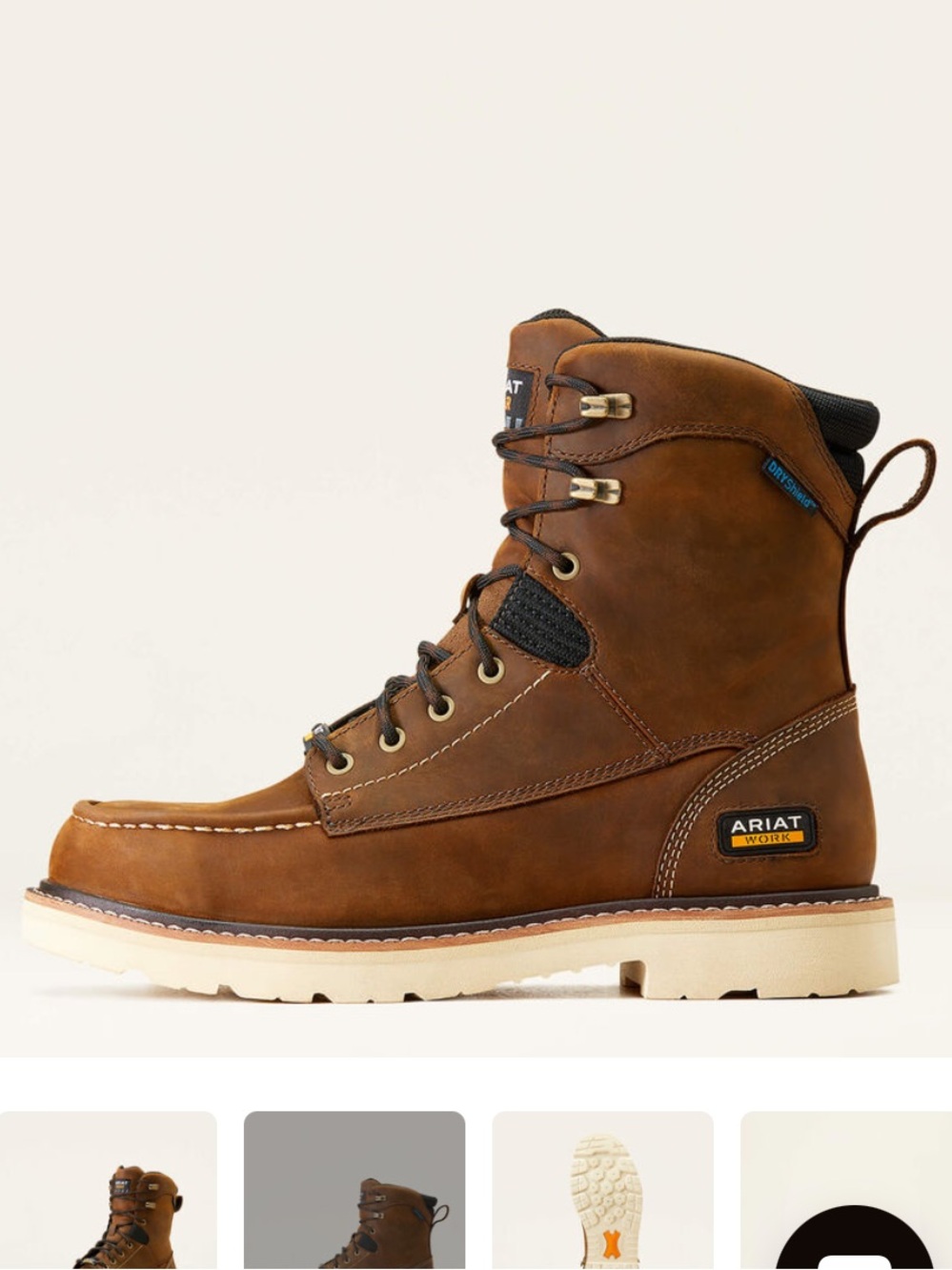 Ariat Rebar 8” Brown soft Toe Work Boot with Cream Sole